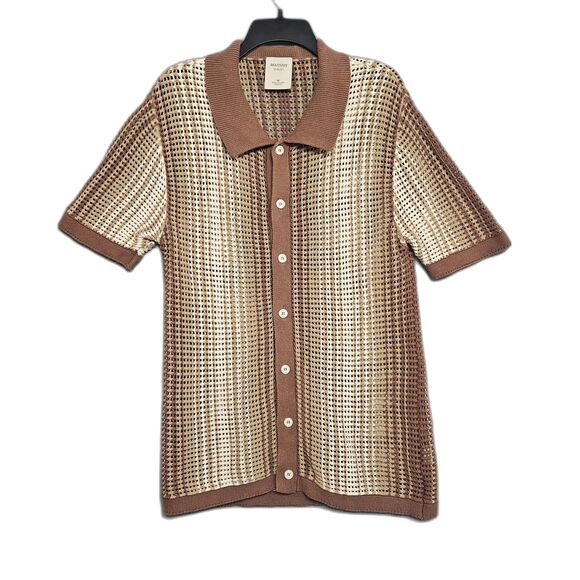 Massive Lux Crochet Button Up Mesh Shirt Sz Medium Beach Vacation Rave Sexy - Picture 1 of 8